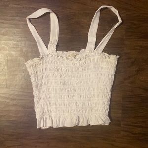 white scrunch crop top